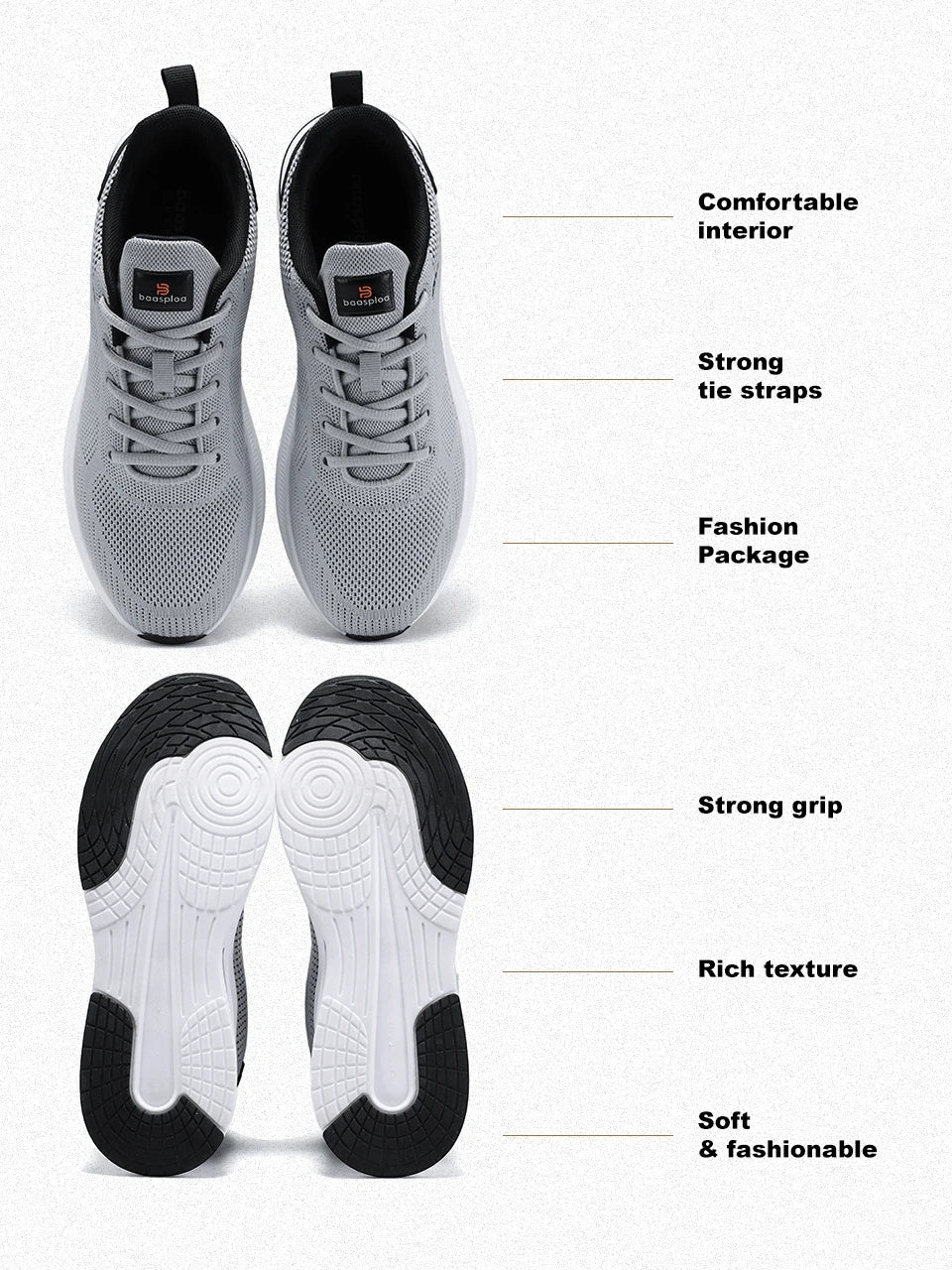 Baasploa Men's Running Shoes Brand, Male Designer Mesh Casual Sneakers, Lightweight Lace-Up New Male Outdoor Sports Tennis Shoes
