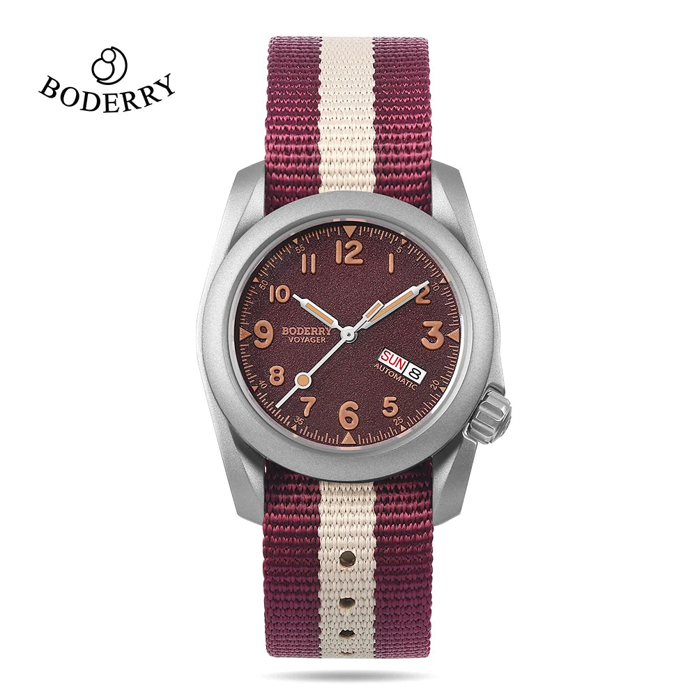 Boderry VOYAGER Field Watches Bronze Case Automatic For Seiko NH35 Watch 100M Waterproof Clock Military Vintage Wristwatch Mens