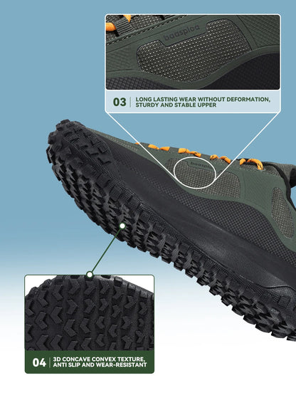 Baasploa Hiking Shoes Men Outdoor Waterproof Camping Resistant Non-Slip Sneakers Casual Lightweight Lace-Up Walking Shoes for Men