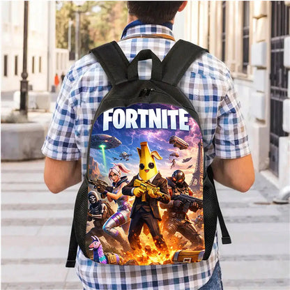 3-teiliges Kinder-Rucksack-Set, Umhängetasche & Federmäppchen, FORTNITE-Cartoon-Tasche, leicht, für Jungen und Mädchen von 6-10, kostenloser 3D-gedruckter Schlüsselanhänger