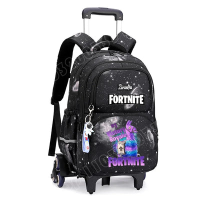 Fortnite-Trolleytasche – leichtes Treppensteigen, Anime-Design, wasserfester Rucksack mit Rollen, großes Fassungsvermögen, Schultasche für Schüler, lässige Reisetasche