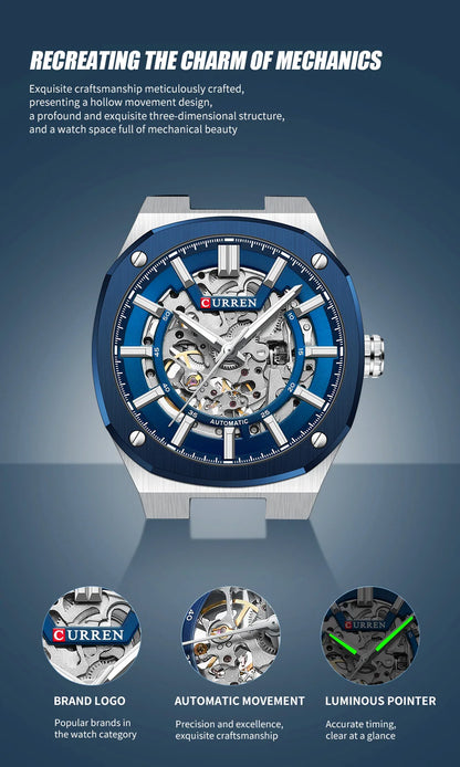 2025 CURREN New Men Mechanical Watch Luxury Sapphire Glass Automatic Watch 41MM Stainless Steel Watch for Men