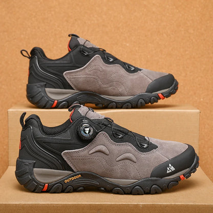 HIKEUP Leather Men's Outdoor Hiking Shoes Tourist Trekking Sneakers Mountain Climbing Trail Jogging Shoes with Turnbuckle