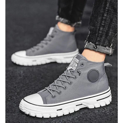Men's Canvas Shoes High Top Casual Breathable Sports Shoes Gray Skateboarding Vulcanized Shoes Comfortable Sneakers 2025 New