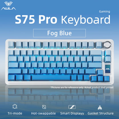 AULA S75 PRO Mechanical Keyboard 75% Custom Layout RGB Backlight Wireless Bluetooth Gaming Keyboard with Screen Knob