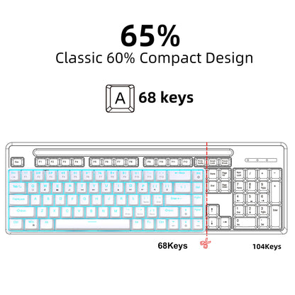 Teclado mecánico gaming 60% USB con teclas blancas, mini teclado gamer ergonómico para ordenador con retroiluminación y música