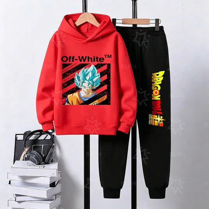 Kids Dragon Ball Camo Goku Printed Hoodie Set Casual Loose Comfortable Long Sleeve Sweatshirt Pants 2 Piece Outfits for Boys