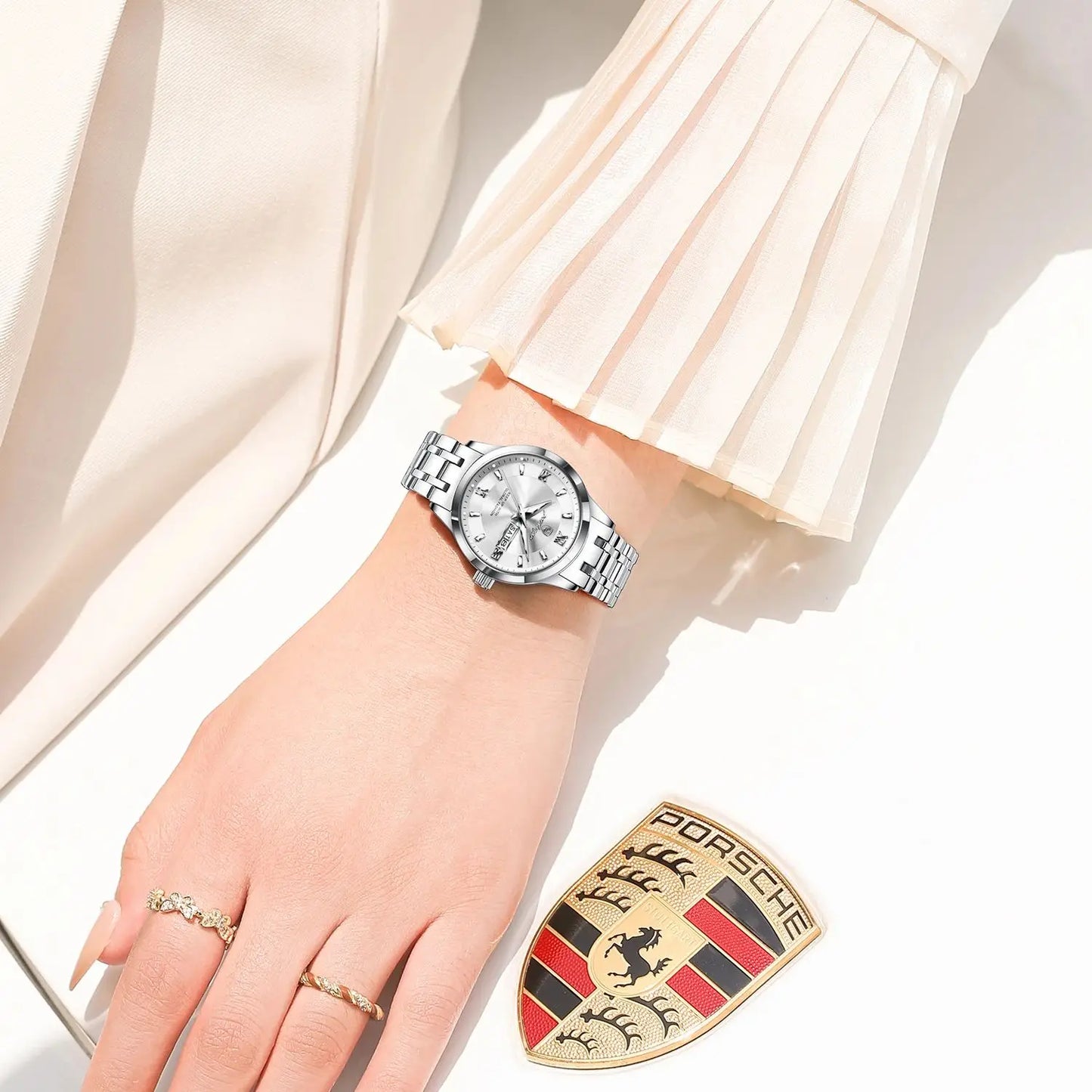 POEDAGAR Luxury Elegant Woman's Watches Luminous Waterproof Stainless Steel Ladies Wristwatch Quartz Week Date Women Watch Reloj