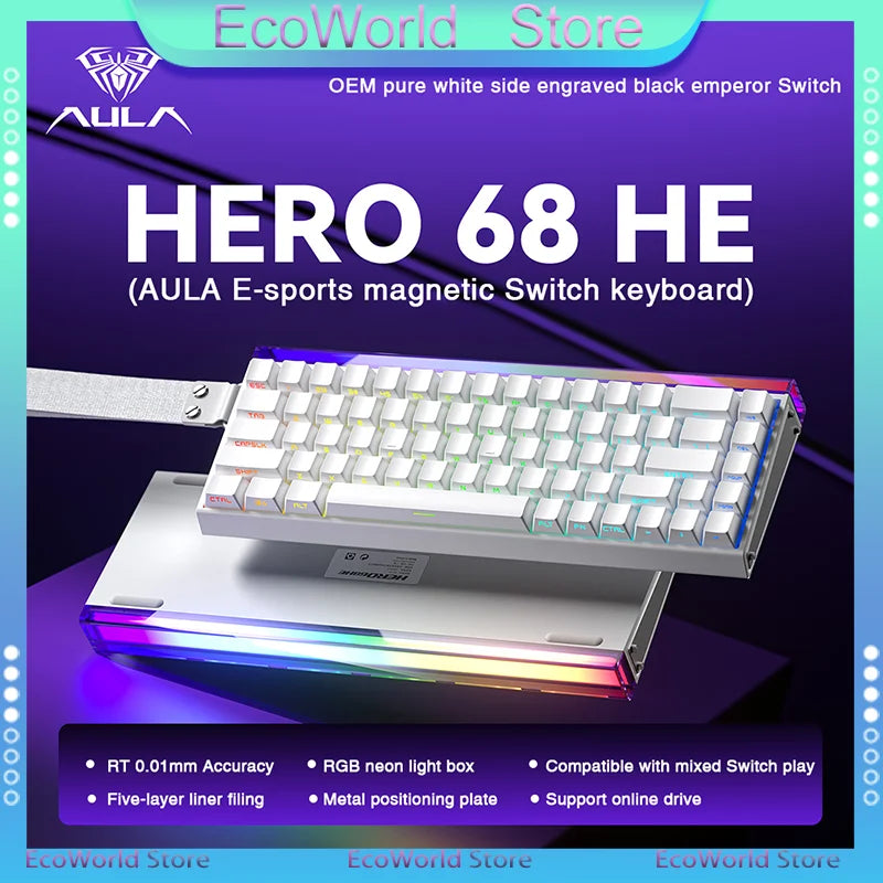 AULA HERO68 HE Tastatur mit Magnetschaltern, Rapid Trigger, 8K Polling Rate, Esports-Gaming-Tastatur, RGB, kabelgebundene mechanische Tastatur