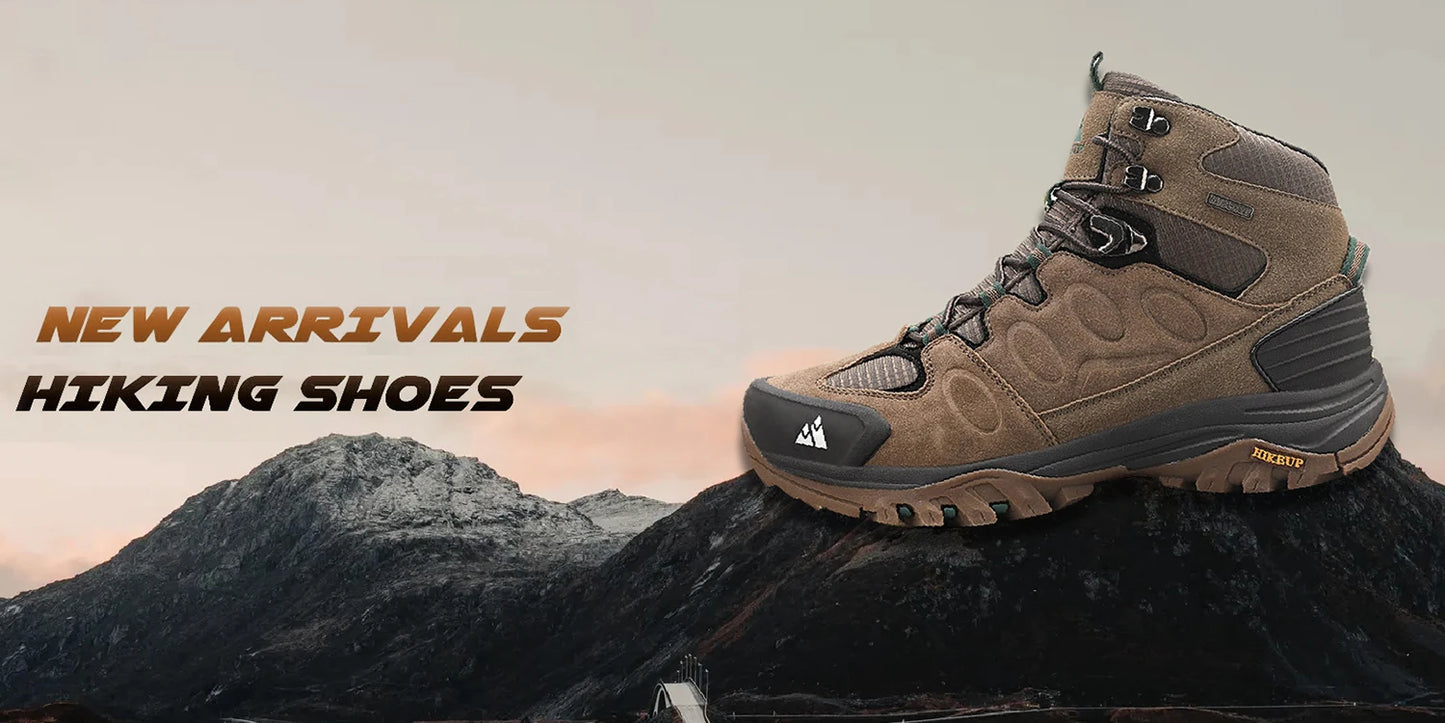 HIKEUP High-Top Men Hiking Boots Winter Outdoor Shoes Lace-Up Non-Slip Sports Casual Trekking Boots Men Suede Warm Shoes