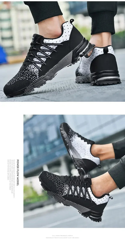 2025 Thick-Soled Sports Shoes Youth Mesh Breathable Running Shoes Trendy Spring Summer Korean Large Black and White Shoes Walk