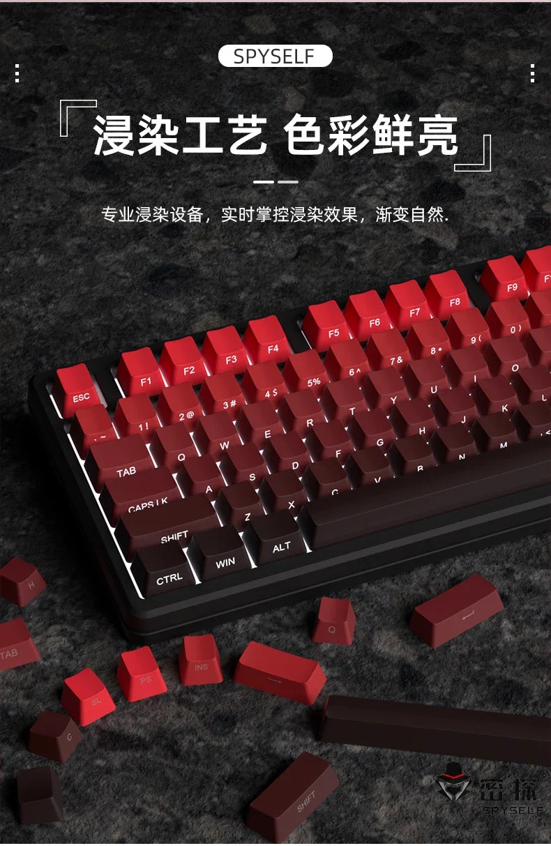 Nuovi keycap per tastiera meccanica da gaming 60/64/84/98/108 con switch MX, 135 tasti, profilo OEM, PBT, incisione laterale, sfumatura rosso e nero