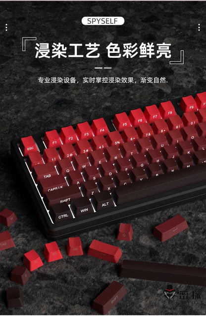 Nuovi keycap per tastiera meccanica da gaming 60/64/84/98/108 con switch MX, 135 tasti, profilo OEM, PBT, incisione laterale, sfumatura rosso e nero