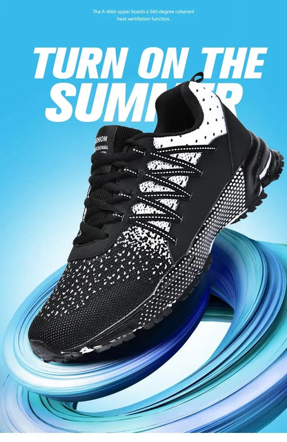 2025 Thick-Soled Sports Shoes Youth Mesh Breathable Running Shoes Trendy Spring Summer Korean Large Black and White Shoes Walk