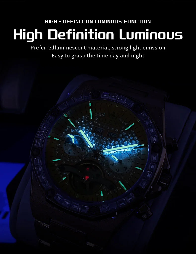 OLEVS Gold Steel Mens Watches Top Brand Automatic Mechanical Luxury Watch Sport Waterproof Tourbillon Wrist Watch Reloj Hombre