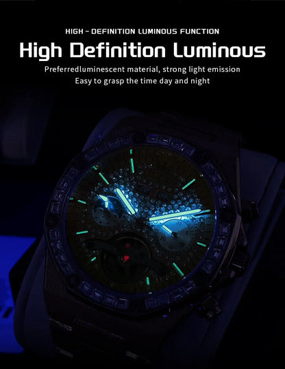 OLEVS Gold Steel Mens Watches Top Brand Automatic Mechanical Luxury Watch Sport Waterproof Tourbillon Wrist Watch Reloj Hombre