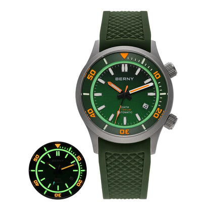 BERNY Automatic Full Titanium Diver Watch For Men Supper Luminous Sappire AR Coated Miyota 8215 Dual Crown Mechanical Dive Watch