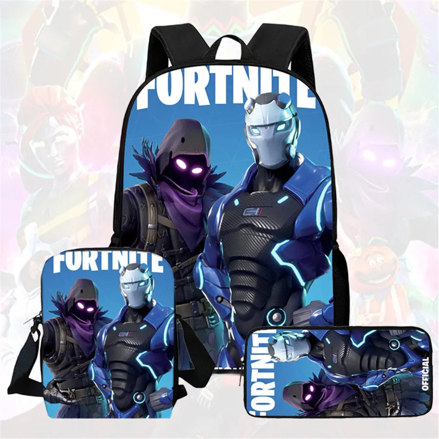 Fortnite 3-piece cartoon set, unisex, includes: Backpack, Crossbody bag, And pencil case Lightweight and large capacity
