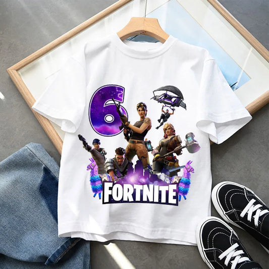 Fortnite Kinder-T-Shirts mit Geburtstagszahl 1-10, bedrucktes T-Shirt für Jungen, lässige Sommer-Sporttops mit kurzen Ärmeln, Kinderkleidung