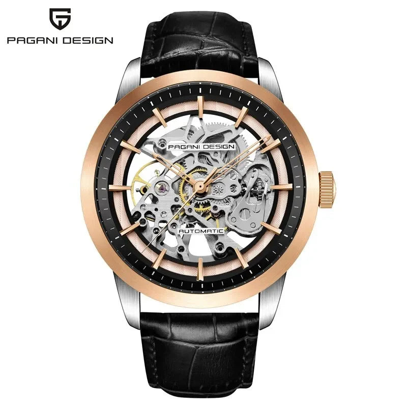 PAGANI DESIGN Business Man Watch Luxury Skeleton Hollow Leather Men's Wristwatch New Mechanical Male Clock