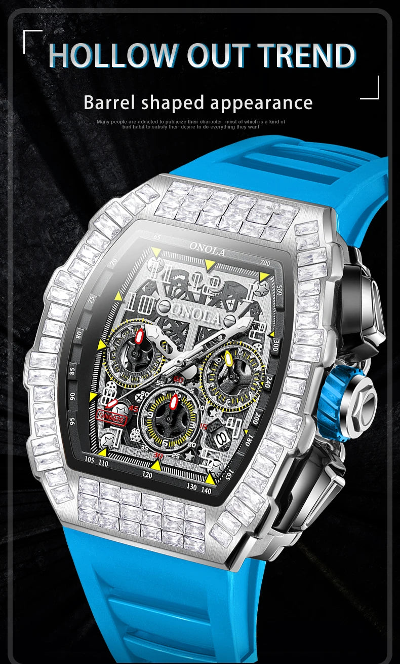 Hot Selling Fashion Fully Automatic Mechanical Watches Men ONOLA Unique Design with Diamond Inlaid Waterproof Tape Men's Watch