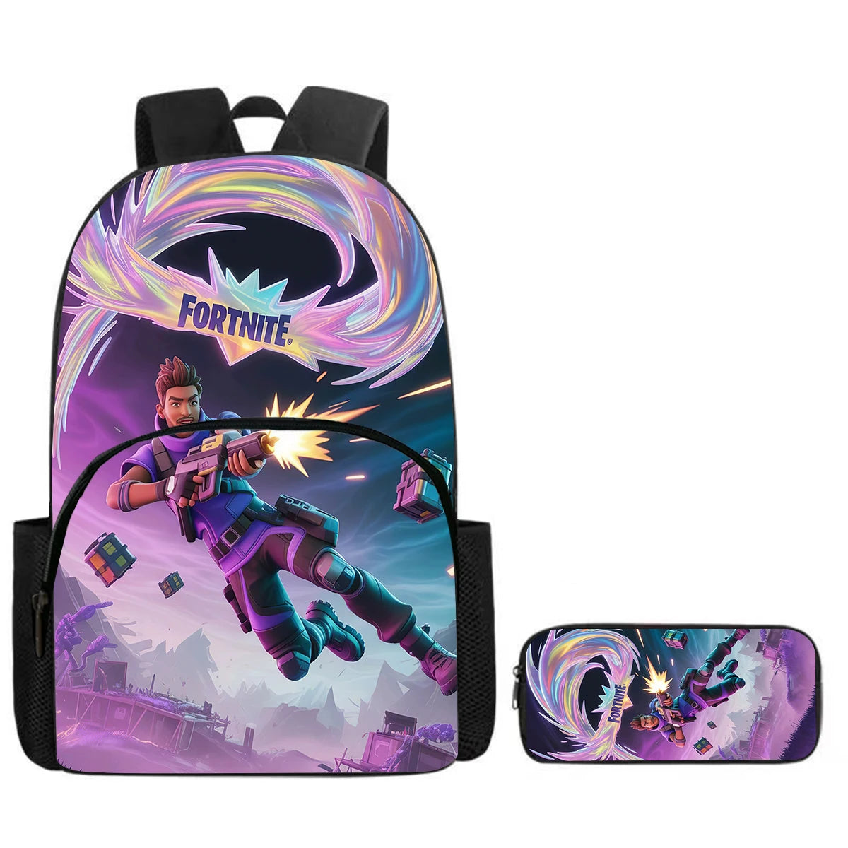 Zaino Fortnite Cartoon con tasca frontale e astuccio 2 pz - Set scolastico per bambini e bambine dai 5 agli 8 anni, regalo per il rientro a scuola