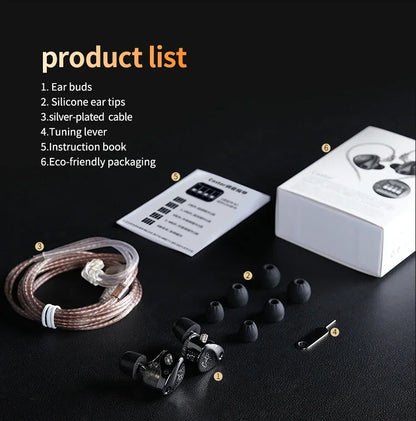 KZ Castor Wired Earbuds Improved Bass HiFi Earphone 2 Dynamic High-end Tunable Balanced Armature In-ear Headphone w/ Accessories