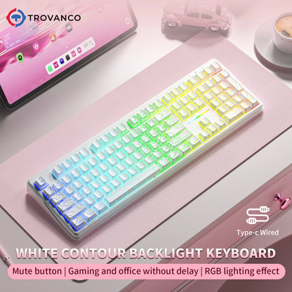 V108 Pro Bluetooth Keyboard  Office Low Noise 2.4G Wired&Wireless Full Layout with RGB Backlit Membrane