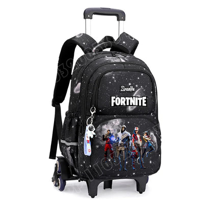 Fortnite-Trolleytasche – leichtes Treppensteigen, Anime-Design, wasserfester Rucksack mit Rollen, großes Fassungsvermögen, Schultasche für Schüler, lässige Reisetasche