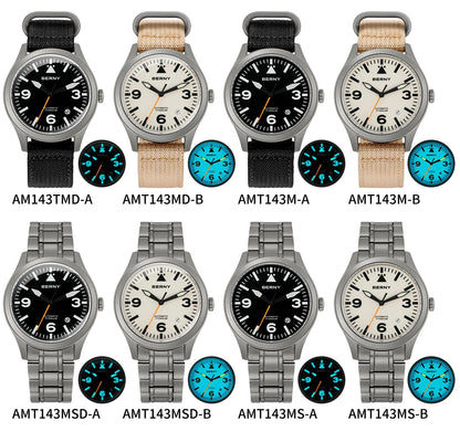 BERNY Aviation Top Titanium Mechanical Men Watch Sapphire AR Coating Supper Luminous 10Bar Sport Watch Titanium Aviation Watches
