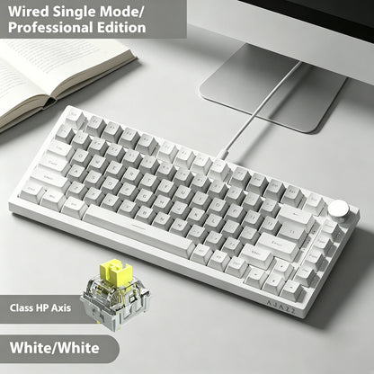 Teclado Mecânico com Fio AJAZZ AK820 75%: Hot-Swappable, Retroiluminação RGB/Branca/Azul-Gelo, Controlo por Botão de Volume | Para Escritório e Gaming