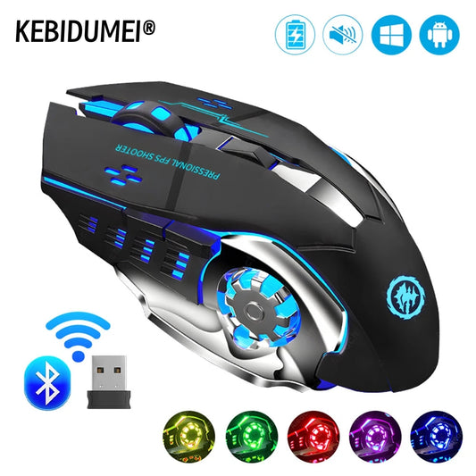 Rechargeable Wireless Gaming Mouse Bluetooth Mouse with Silent Click, RGB Backlight, 2.4G USB Receiver, Adjustable DPI Wireless Computer Mouse for PC & Laptop