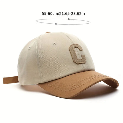 Vintage C Letter Embroidered Baseball Cap | Two-Tone Design, Adjustable Strap, Unisex for Men & Women