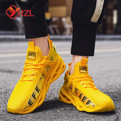 YRZL Men's Lightweight Comfortable Mesh Breathable Sneakers Green Casual Thick Sole Running Shoes
