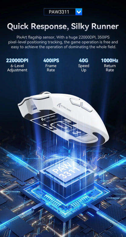 ATTACK SHARK X11 Tri-Mode Lightweight Gaming Mouse with PAW3311, 22000DPI, 400IPS, 40G, 59g, Magnetic Fast Charging, RGB Backlight