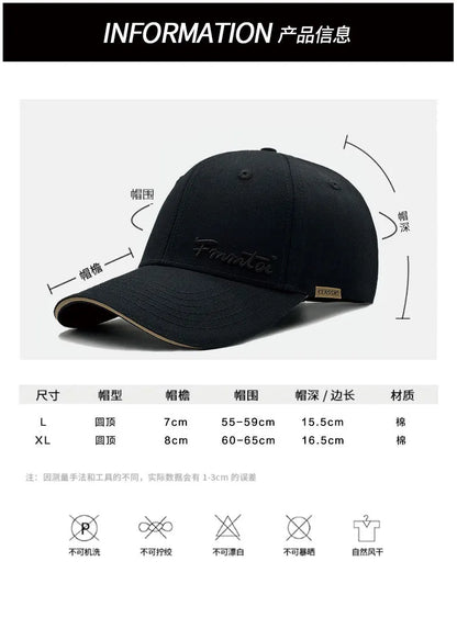 2026 New Men's Big Size Outdoor Sun Protection Baseball Cap, Hard Top Slim Face Fashion Peak Hat Unisex