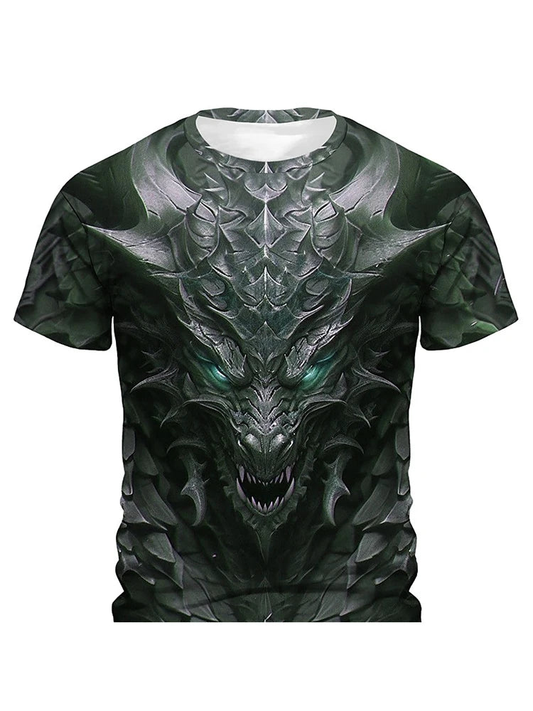 3D-Drachenprint Herren-T-Shirt – Sommerliches Freizeit-Streetwear-Shirt für Herren, Outdoor-Sport, Kurzarm, Urban Fashion