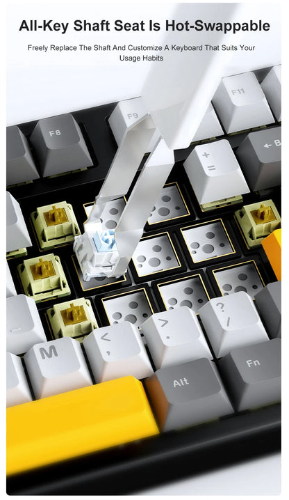 Novo teclado gaming AJAZZ AK35I V3 MAX tri-mode com fios, Bluetooth e sem fios, Gasket, hot swap completo, 104 teclas, teclado personalizado
