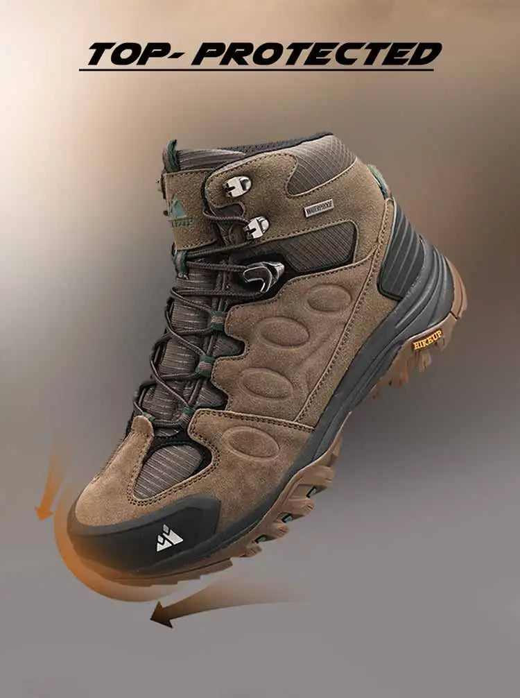 HIKEUP High-Top Men Hiking Boots Winter Outdoor Shoes Lace-Up Non-slip Outdoor Sports Casual Trekking Boots Men Waterproof Suede