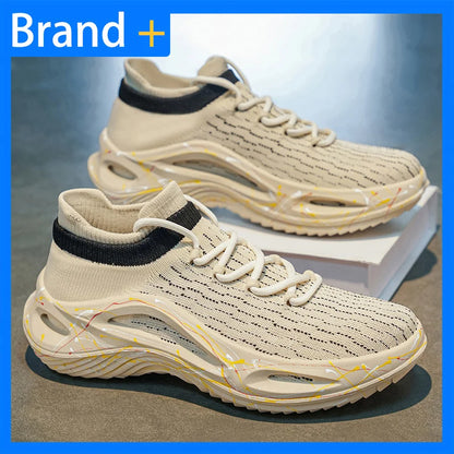 Men's Sports Shoes Soft Light Mesh Thick Sole Anti-Slip Tennis Shoes Spring New Fashion Lace-Up Outdoor Fitness Running Shoes
