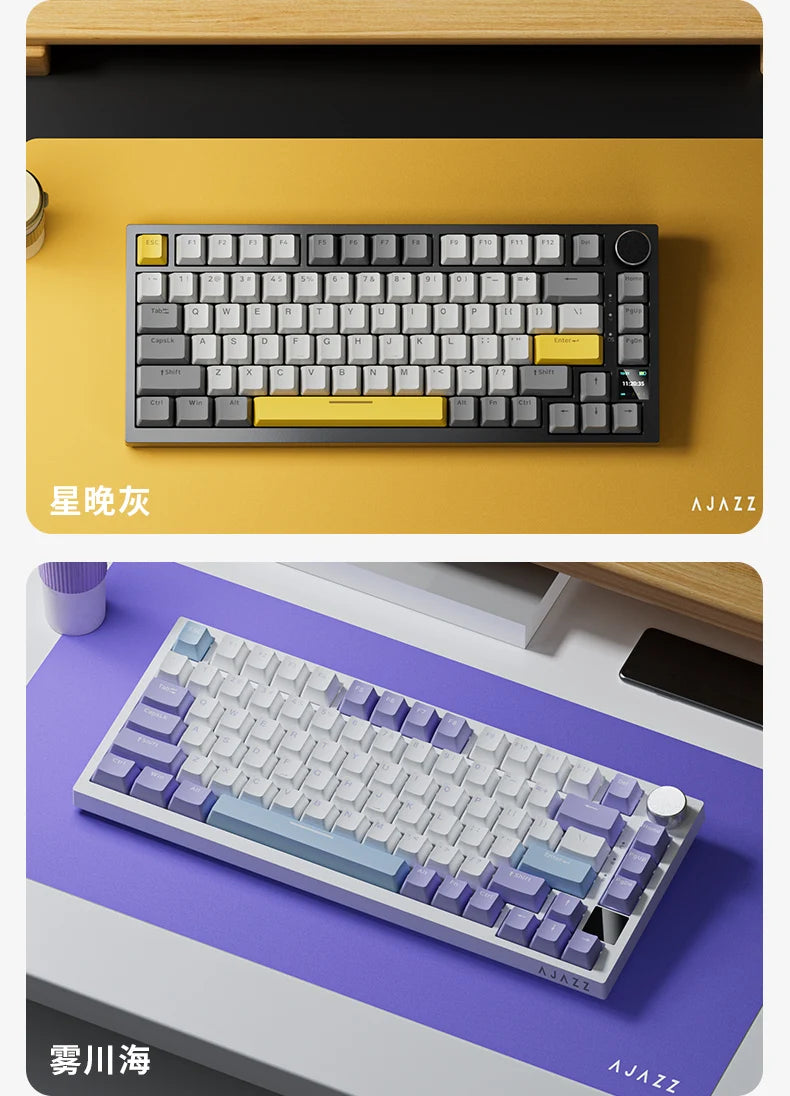 AJAZZ AK820  Mechanical Keyboard 70% Compact Layout/RGB Lighting/Hot-swappable Switches,with Wired,Wireless,and Bluetooth