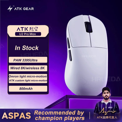 NEW ATK U2 V2 Mini Ultimate Wireless Gaming Mouse Tri-model Lightweight PAW3950Ultra 8KHz 500mAh Custom Ergonomic E-sports Mouse