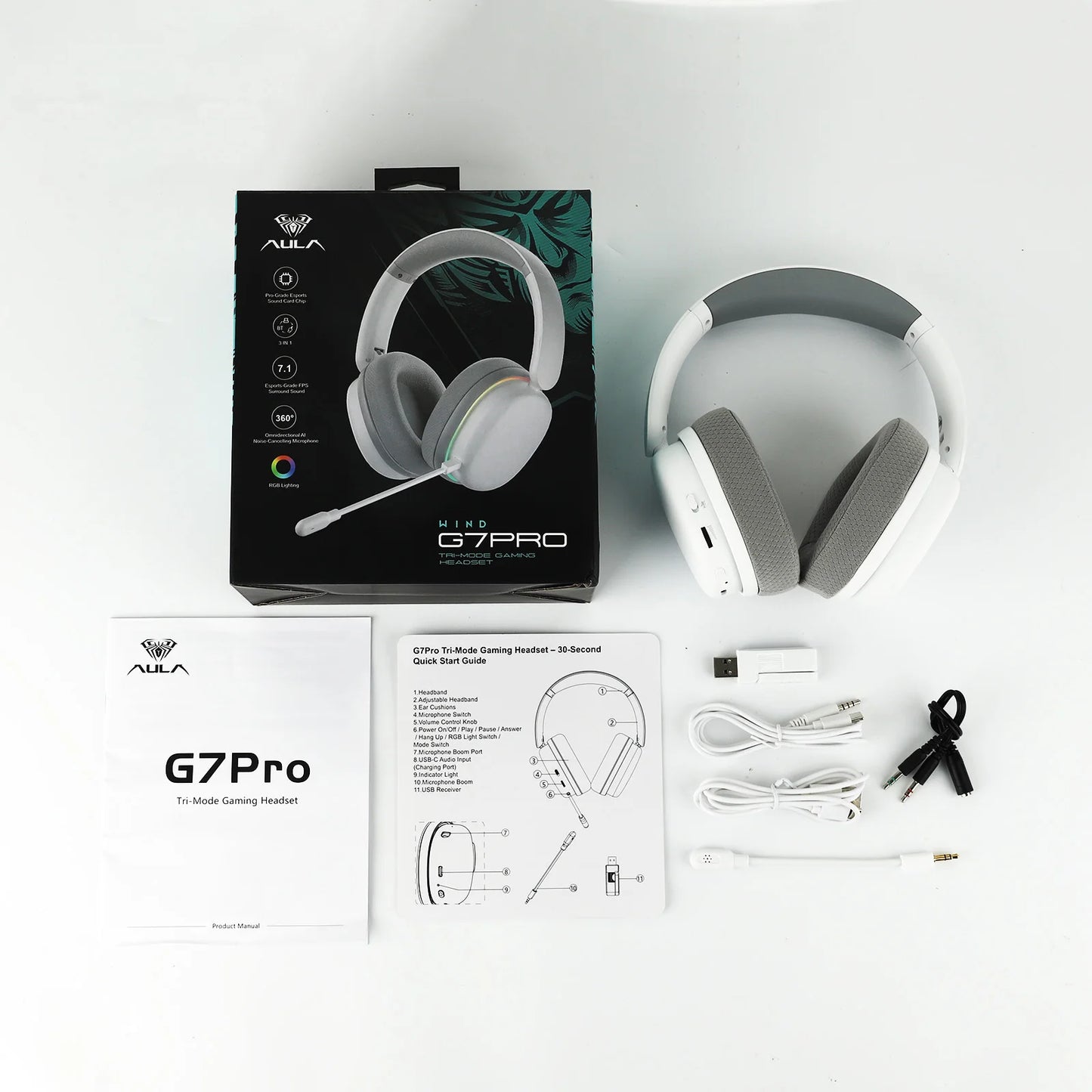 AULA G7 Pro Gaming-Headset 7.1 Surround Sound Kabellose Bluetooth 5.3-Kopfhörer mit geräuschunterdrückendem Mikrofon für PS5/PS4/PC/Switch