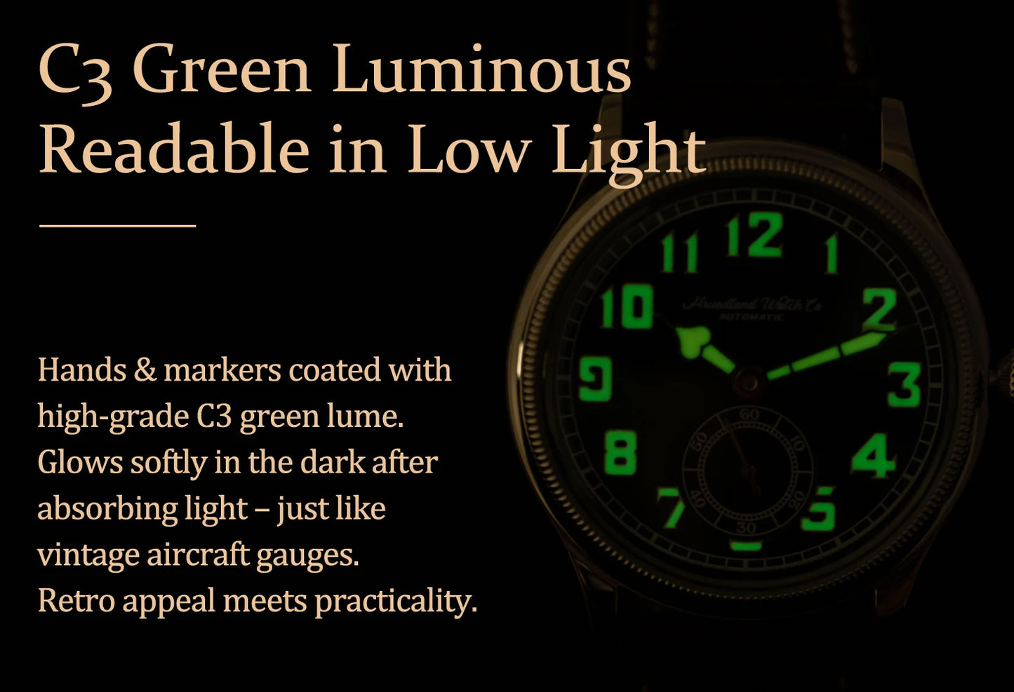 HRUODLAND Retro Flieger Automatic Watches for Men 38mm Seagull ST1701 Mechanical Wristwatch C3 Green Luminous K1 Mineral Bubble Crystal Oil Leather Strap Business Pilot Watch