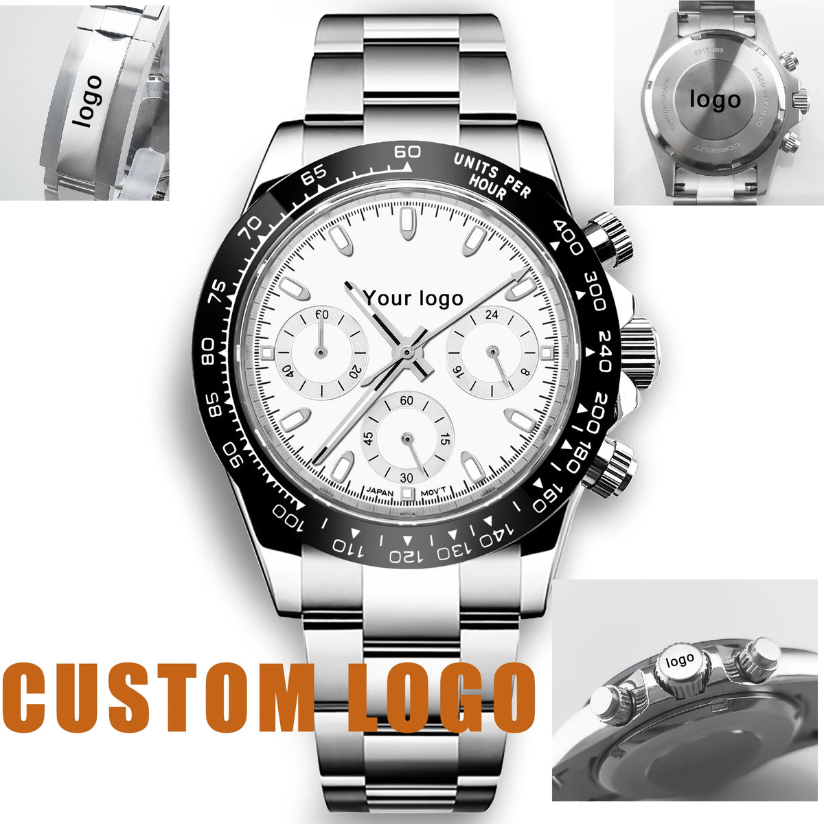 Custom Logo Panda Dial Daytona Homage Watch 40mm Stainless Steel Sapphire Ceramic Bezel Quartz Movement  Luxury Men RELOJ