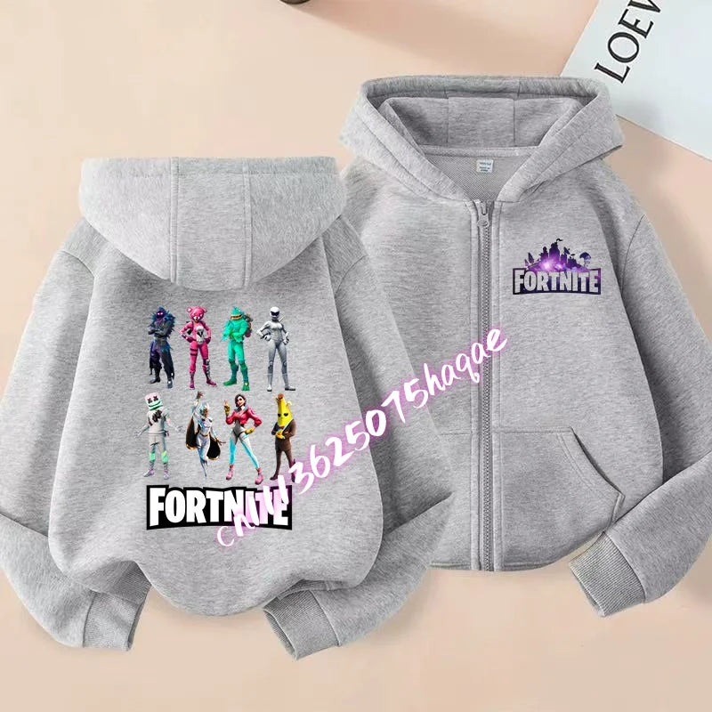 Nová detská mikina Fortnite so zipsom, kreslený anime štýl, ležérna a priedušná mikina s kapucňou pre chlapcov, kabát/bunda, jar 2026, detské oblečenie