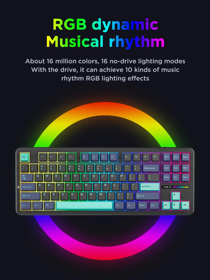 AULA F87 Pro Mechanical Keyboard 2.4g/Usb/Bluetooth Tri Mode Wireless 87 Key RGB PBT Gasket 5 Layer Silencing Full Key No Impact