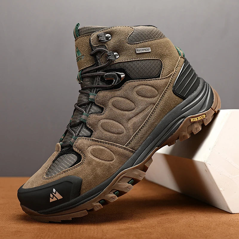 HIKEUP High-Top Men Hiking Boots Winter Outdoor Shoes Lace-Up Non-slip Outdoor Sports Casual Trekking Boots Men Waterproof Suede
