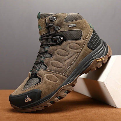 HIKEUP High-Top Men Hiking Boots Winter Outdoor Shoes Lace-Up Non-slip Outdoor Sports Casual Trekking Boots Men Waterproof Suede