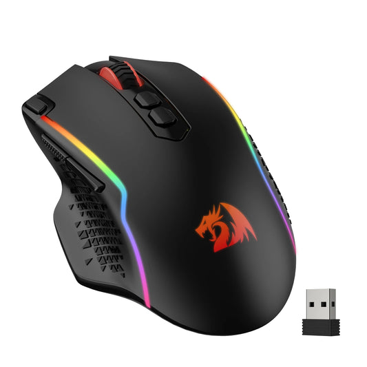 Bezprzewodowa mysz gamingowa Redragon M810 Pro, 10000 DPI, przewodowa mysz dla graczy z przyciskiem Rapid Fire, 8 przycisków makro, czarno-biała mysz